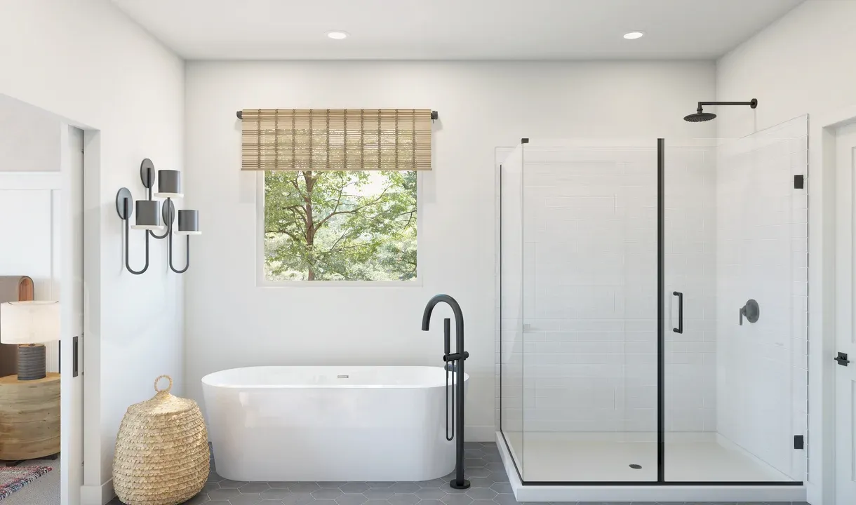 Primary bath with glass shower enclosure