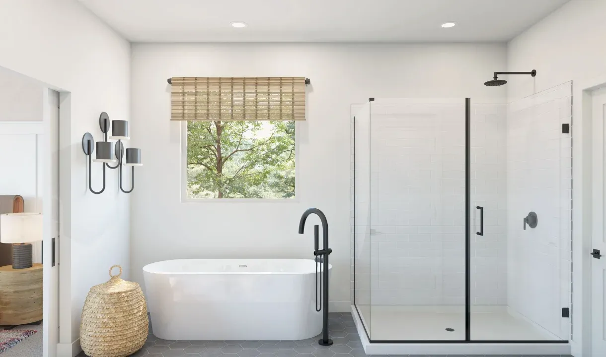 Primary bath with glass shower enclosure