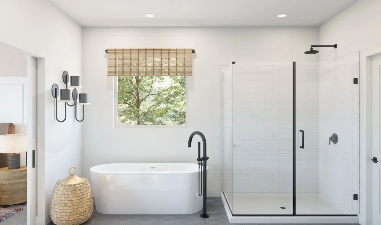 Primary bath with glass shower enclosure