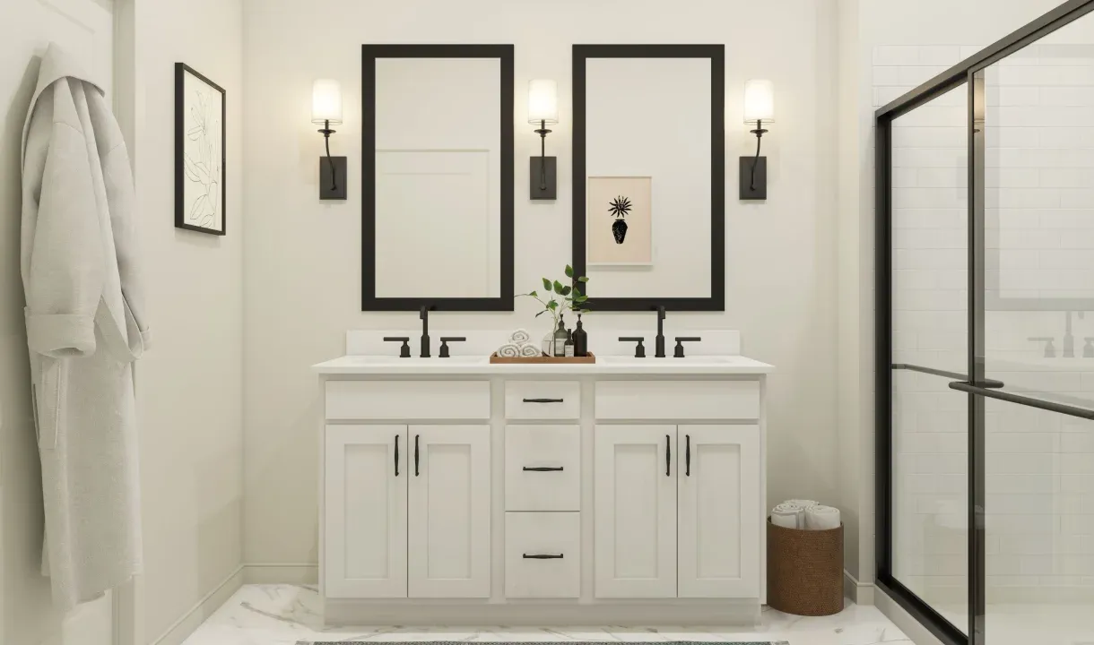 Primary bath with freestanding vanity