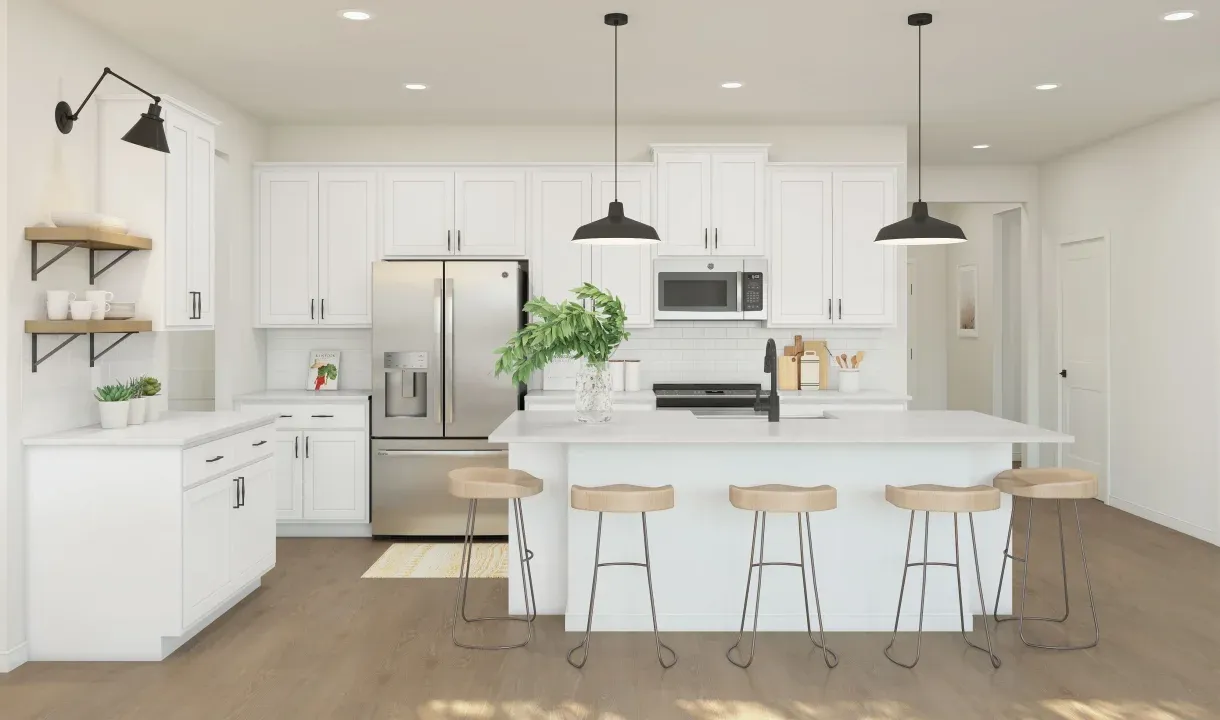 Kitchen with pendant lighting and center island