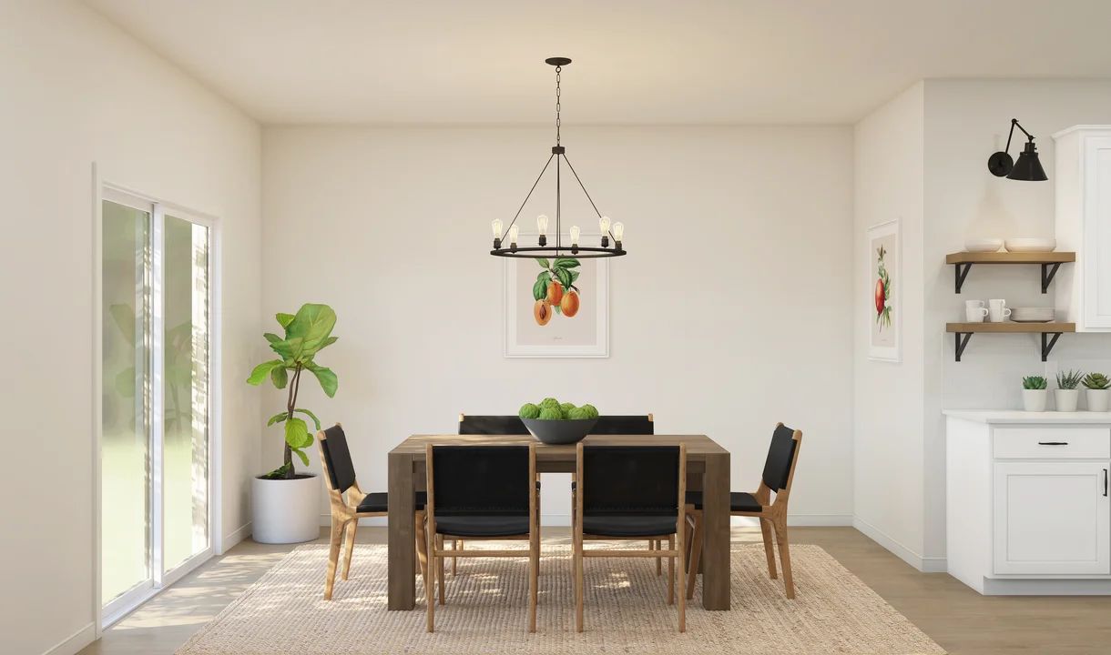Dining area with charming chandelier