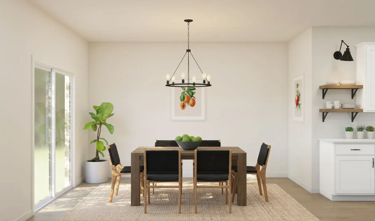 Dining area with charming chandelier