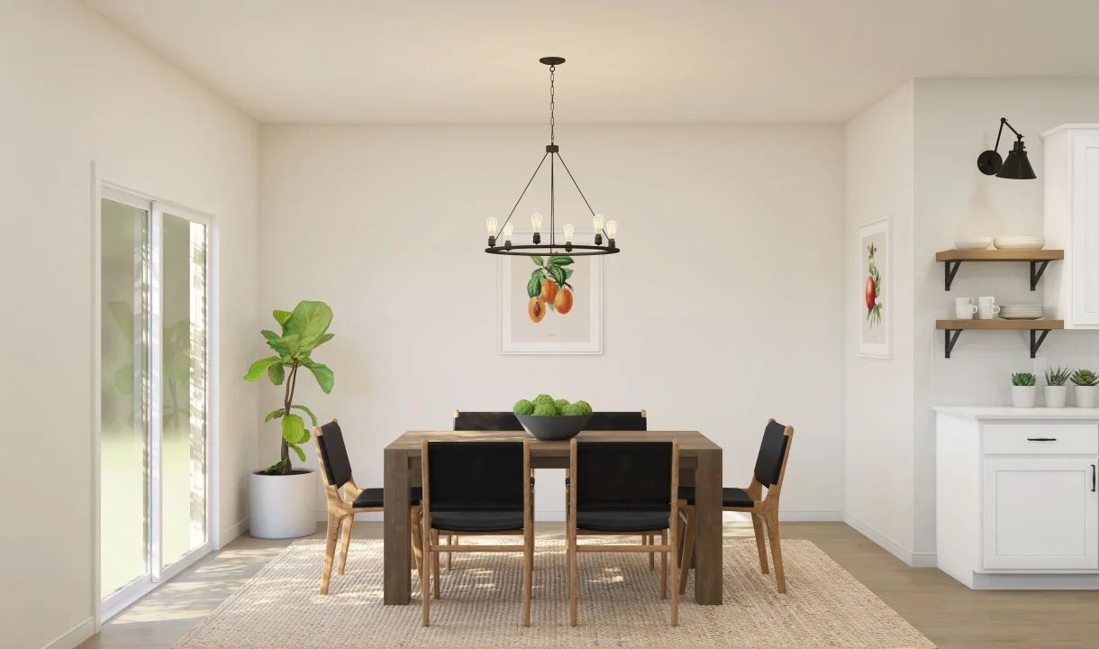 Dining area with charming chandelier