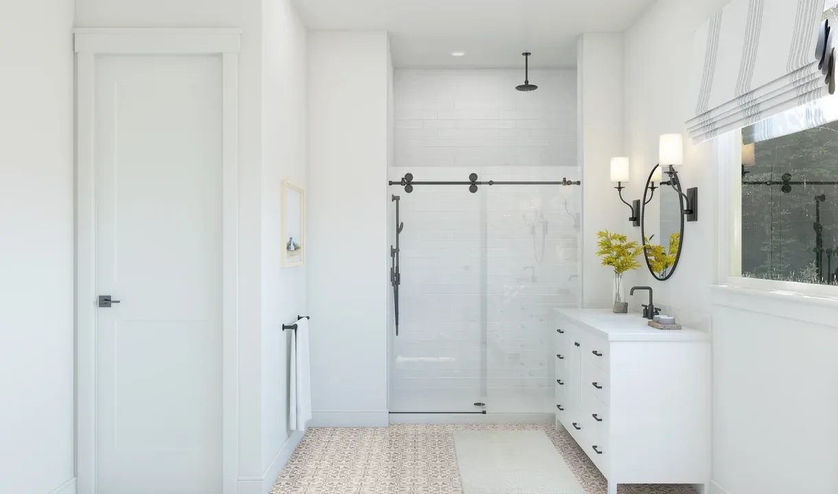 Primary bath with glass shower enclosure