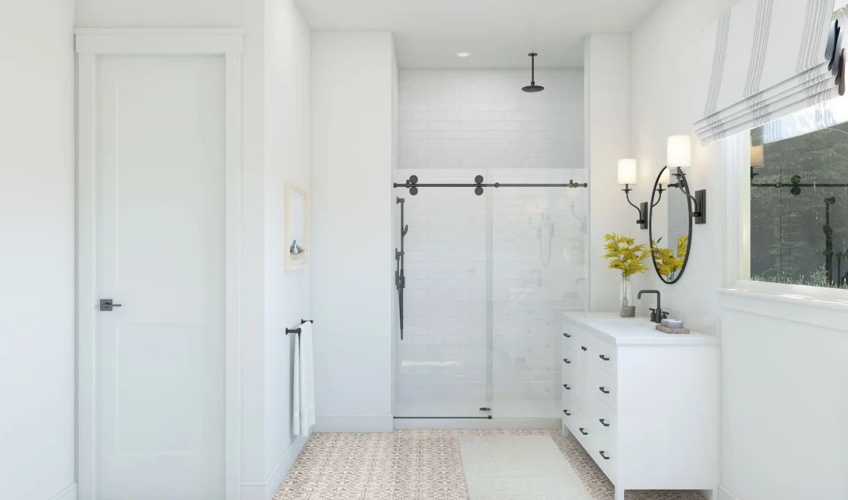 Primary bath with glass shower enclosure