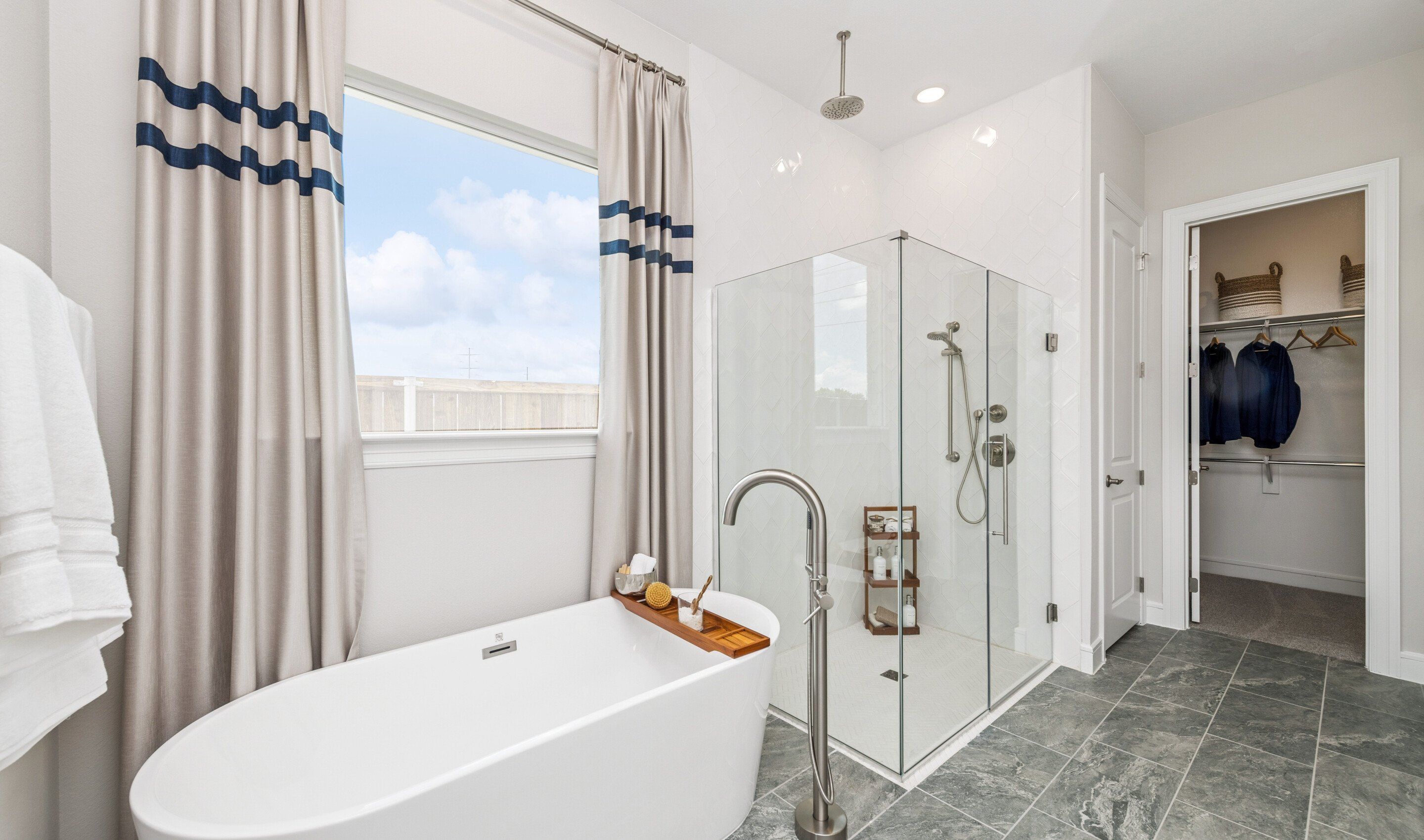 Primary bath with optional freestanding tub & glass shower enclosure