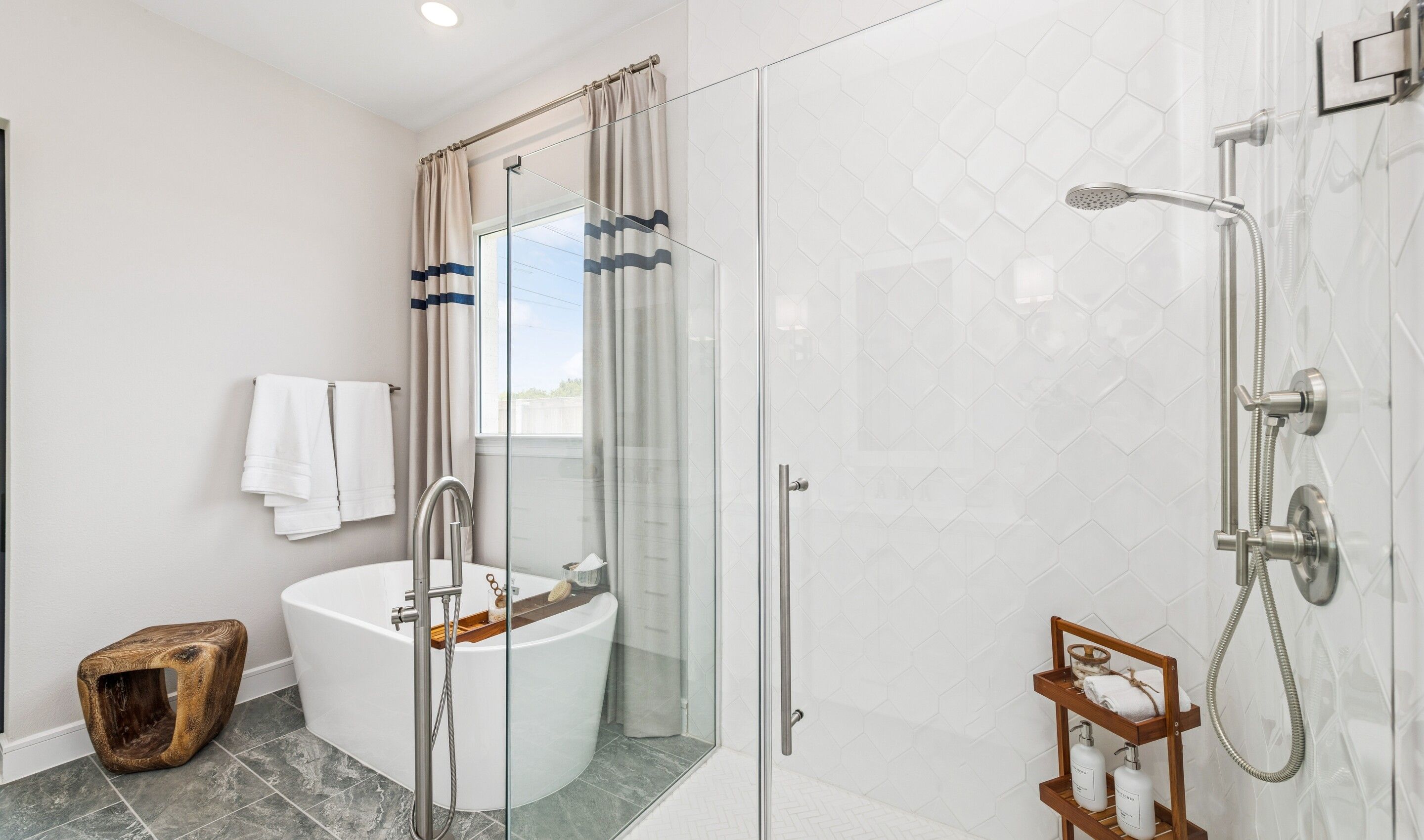 Primary bath with optional freestanding tub & glass shower enclosure