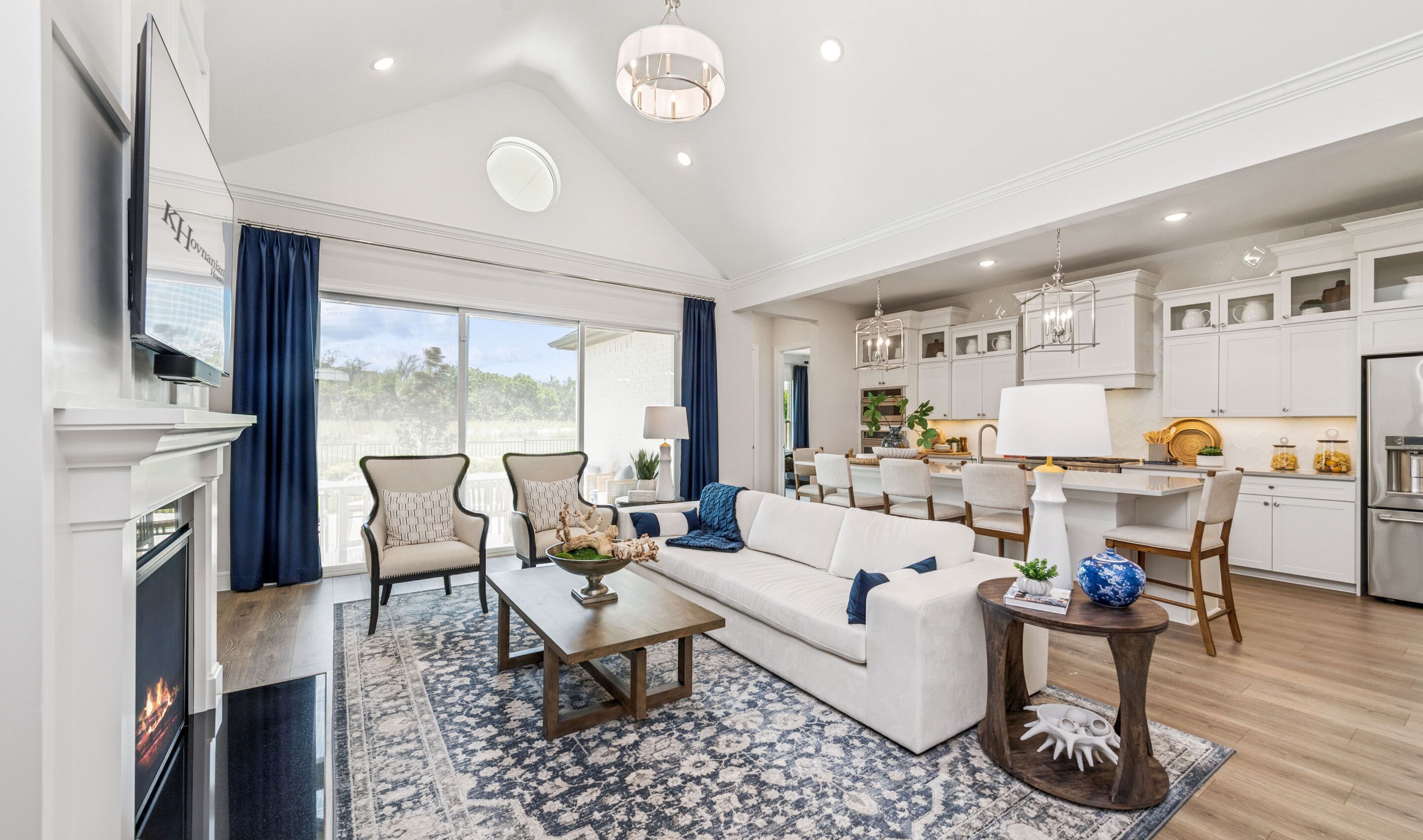 Great room with vaulted ceiling