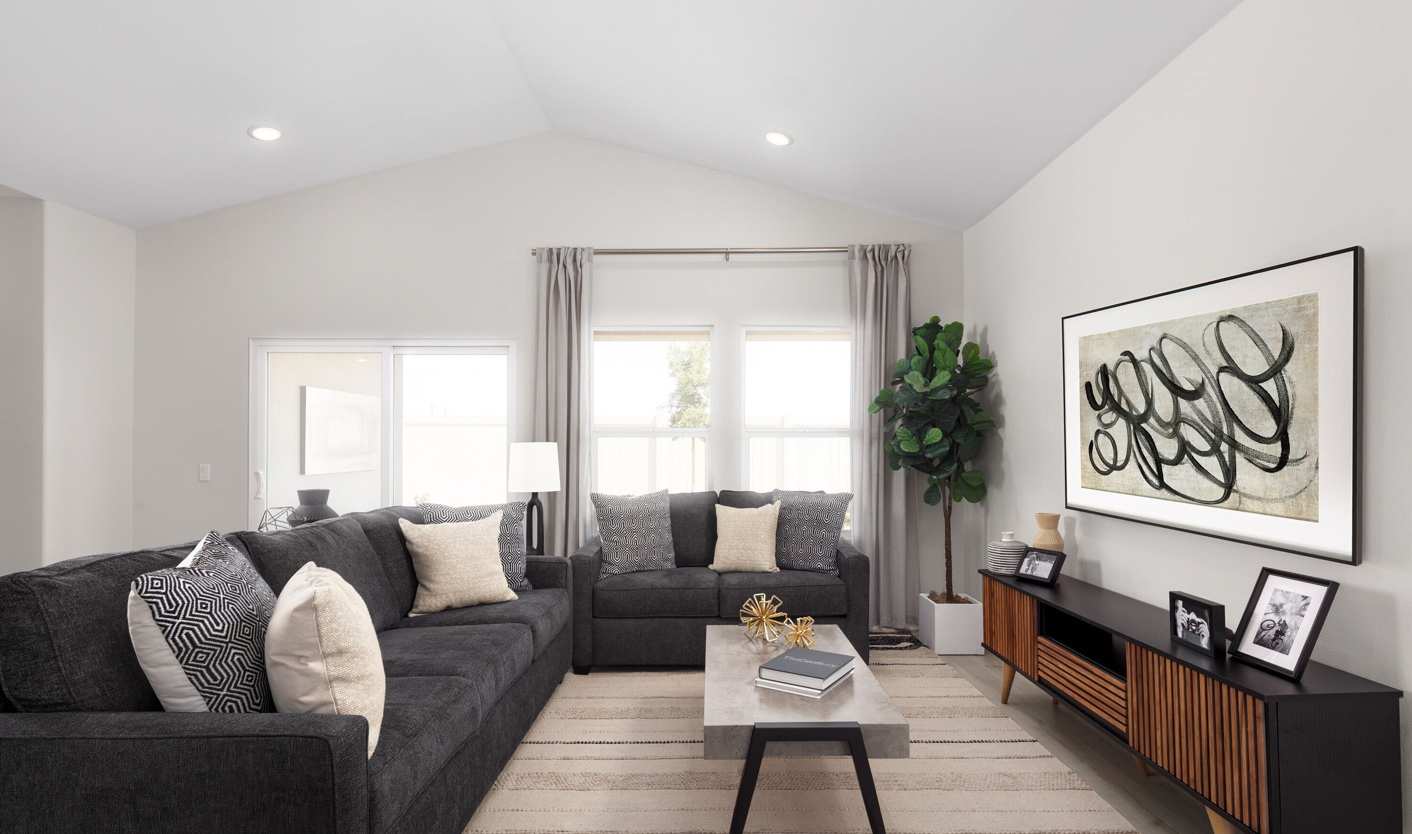 Great room with vaulted ceiling