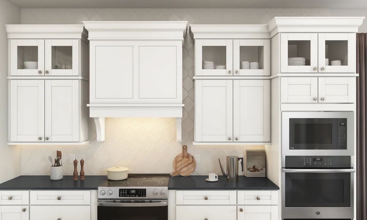 Kitchen with upper glass cabinets