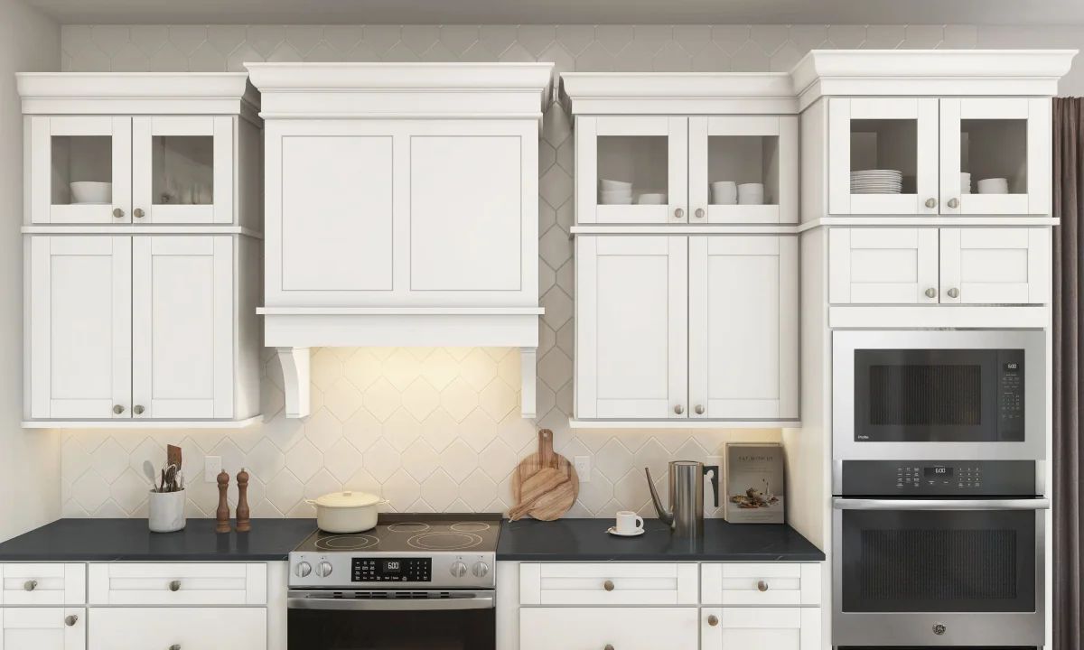 Kitchen with upper glass cabinets