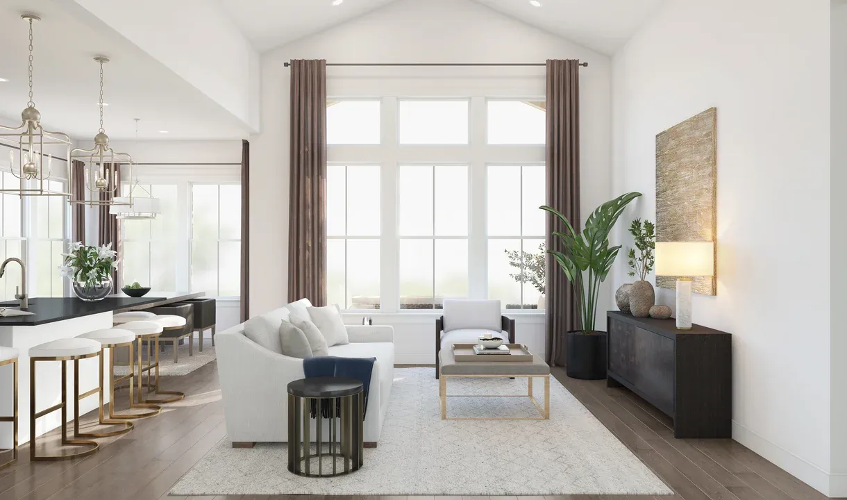 Great room with vaulted ceiling