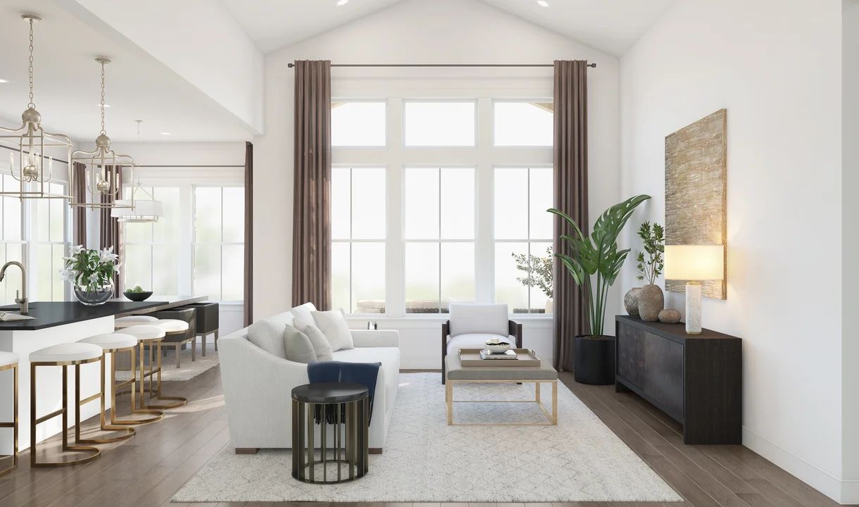 Great room with vaulted ceiling