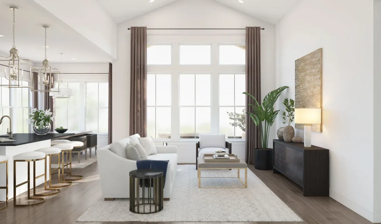 Great room with vaulted ceiling