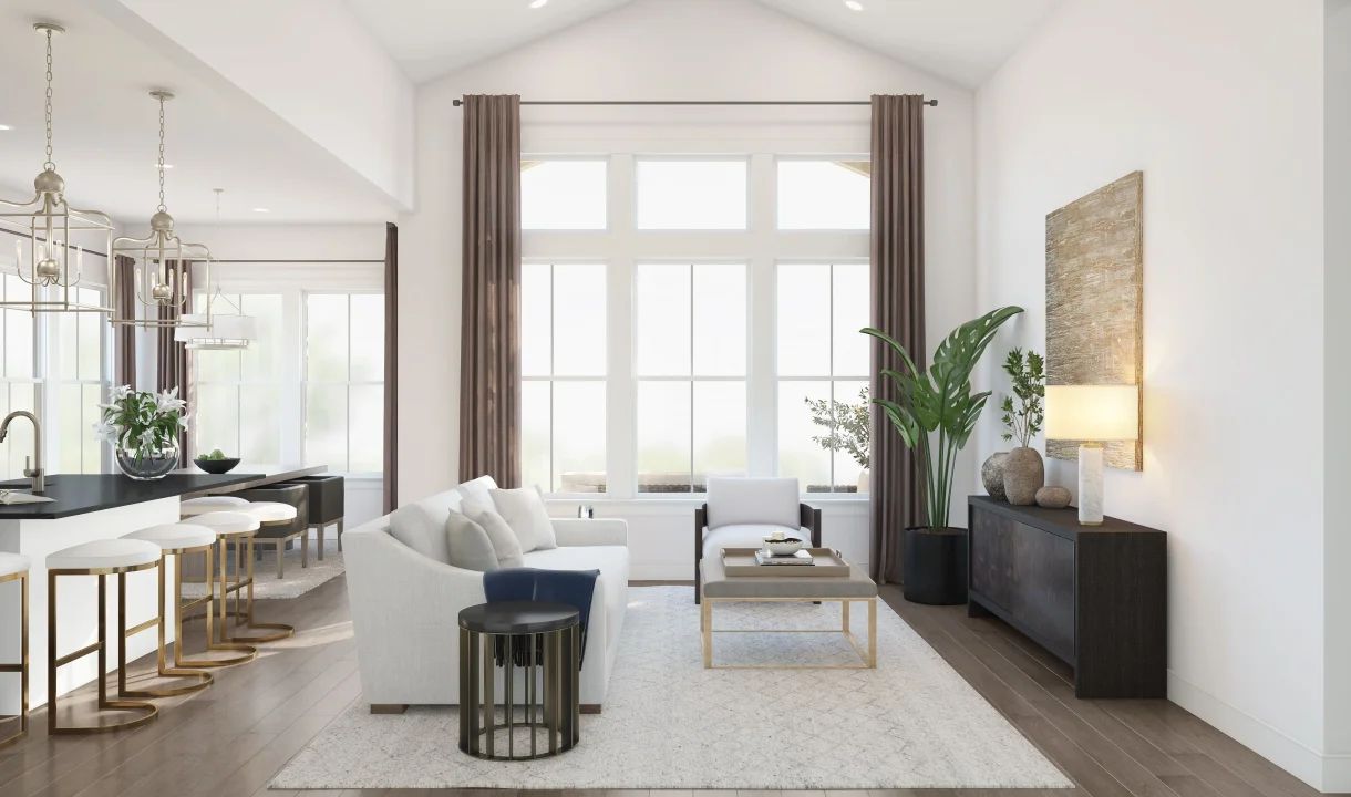 Great room with vaulted ceiling