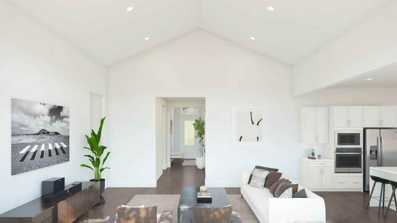 Great room with vaulted ceiling