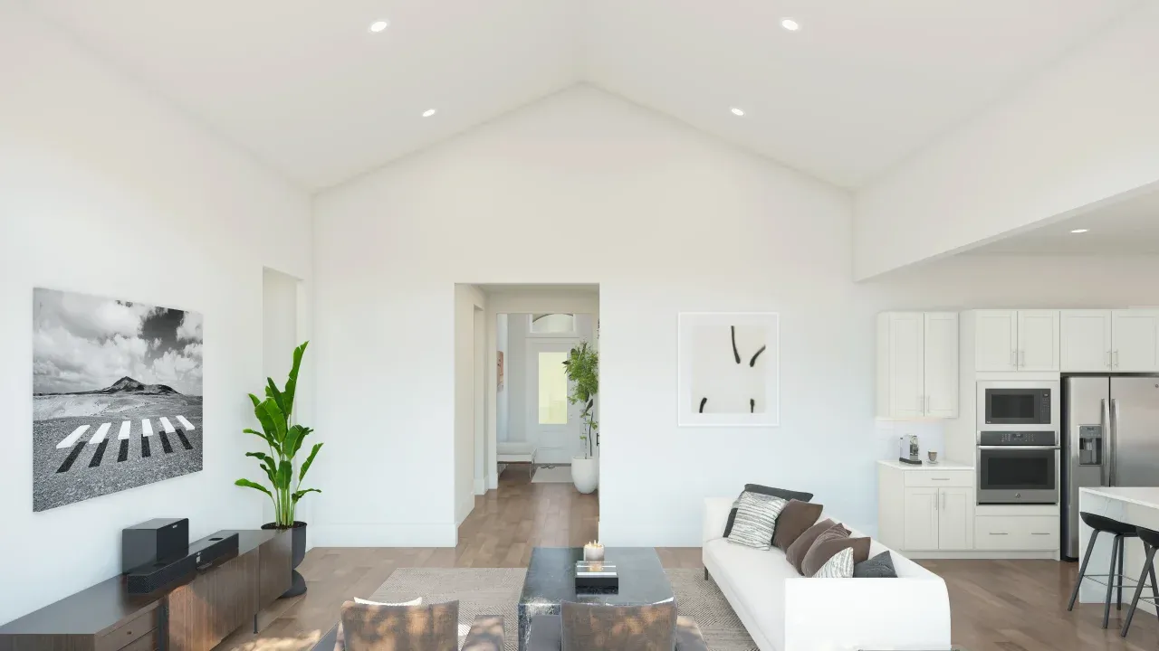 Great room with vaulted ceiling