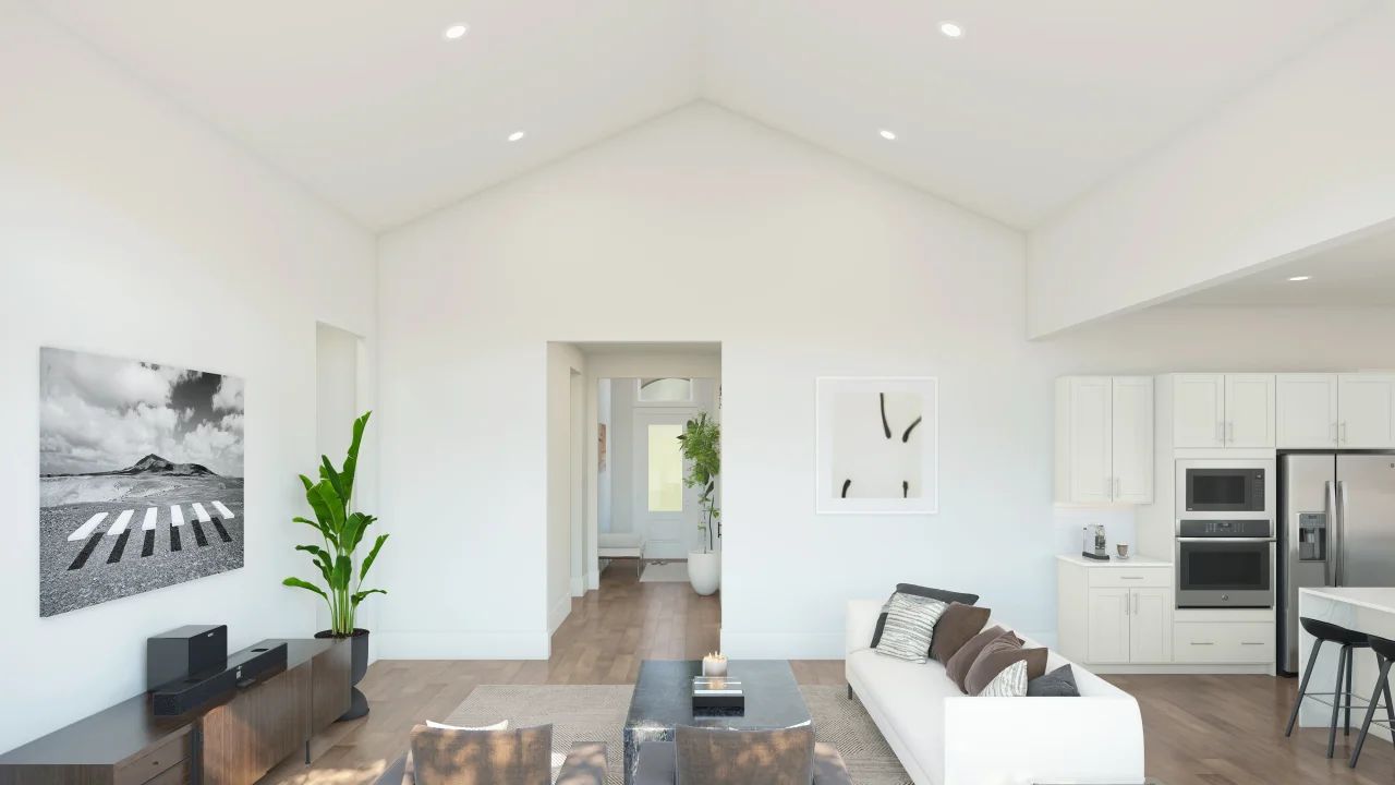 Great room with vaulted ceiling