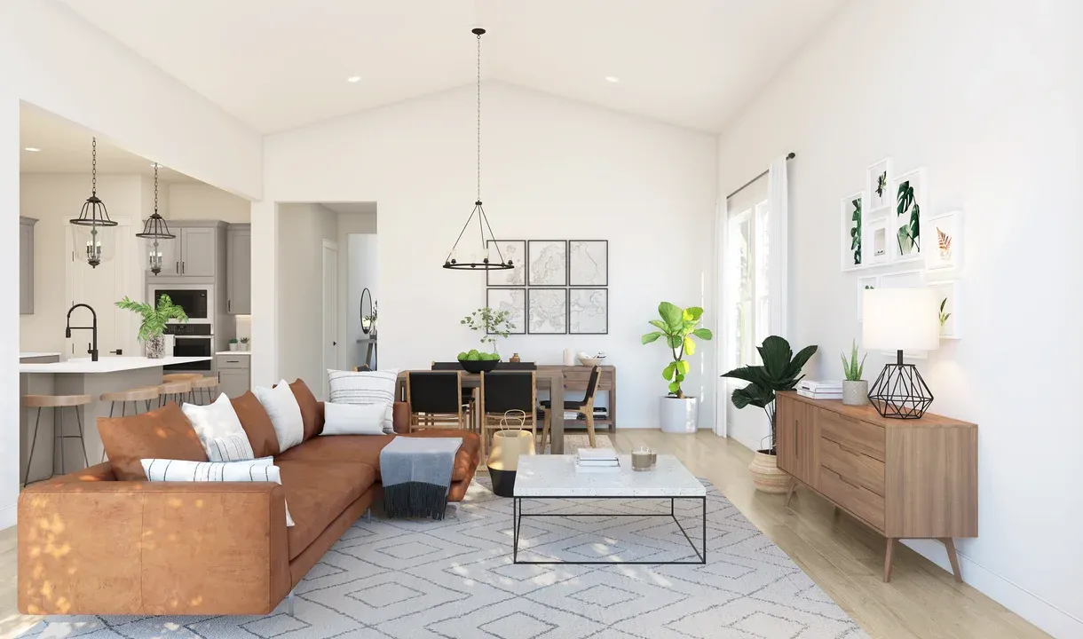 Great room with vaulted ceiling