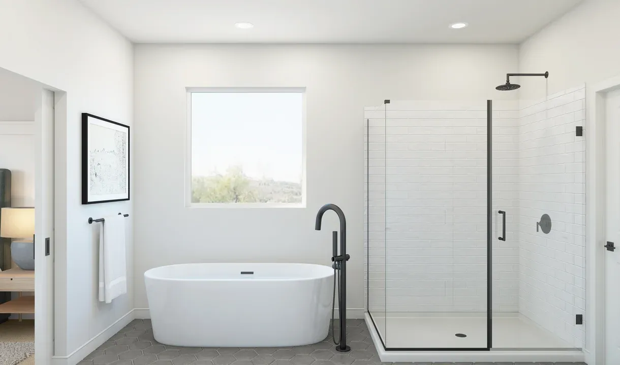 Freestanding tub with glass shower enclosure