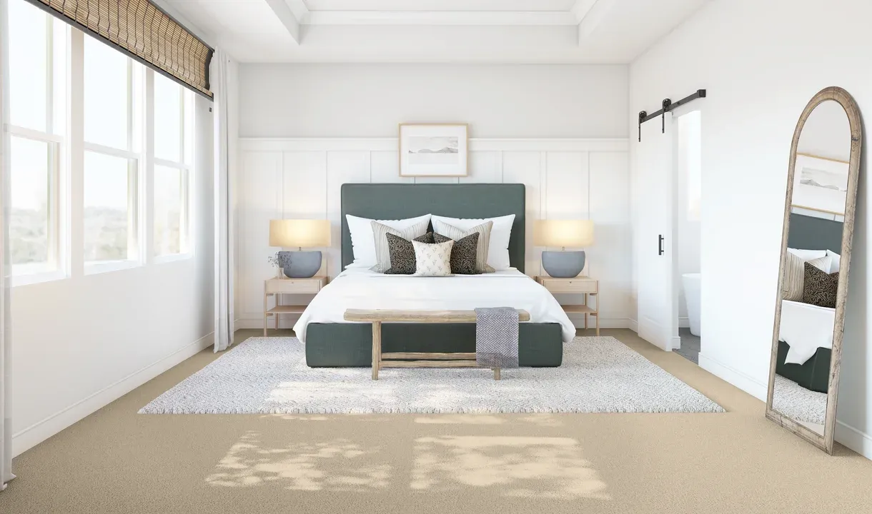 Primary suite with decorative feature wall