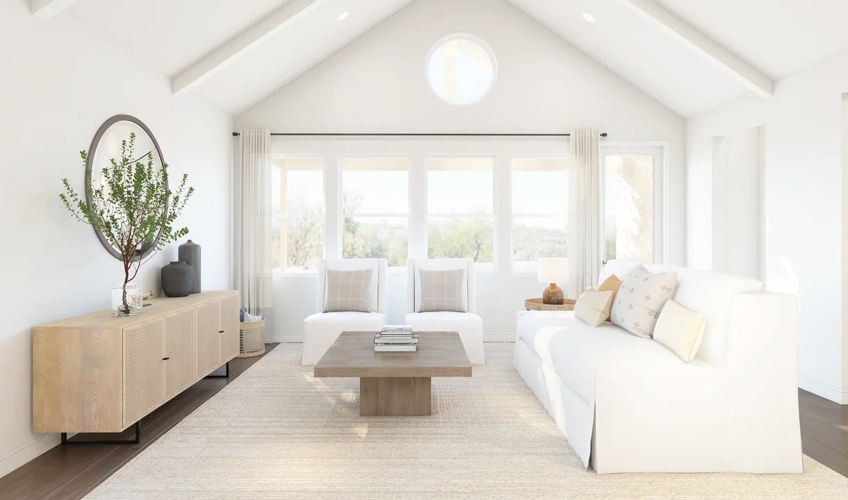 Great room with vaulted ceiling