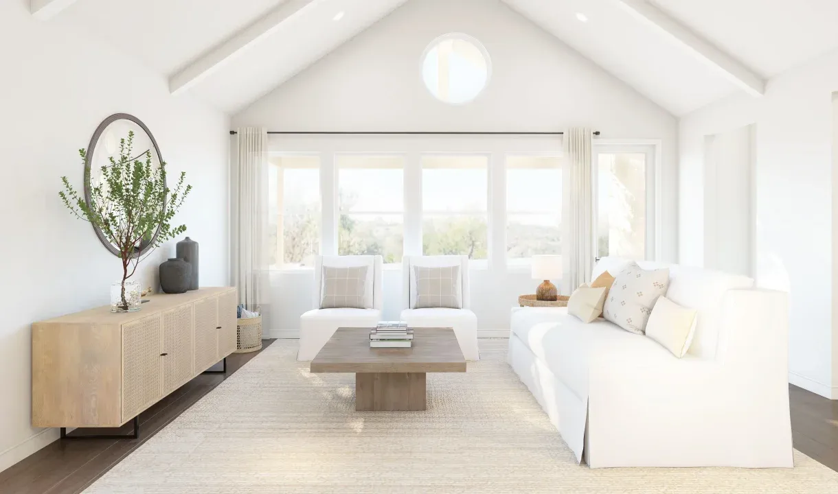 Great room with vaulted ceiling