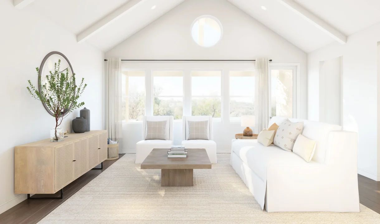 Great room with vaulted ceiling