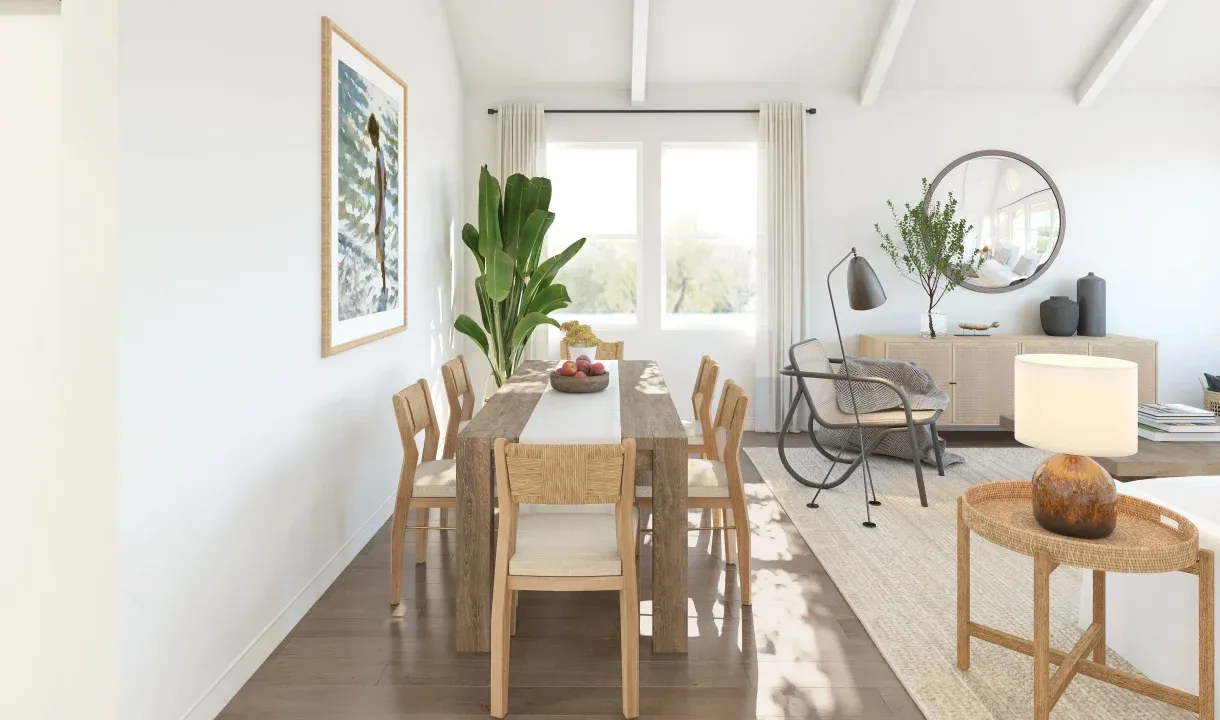 Dining area with vaulted ceiling