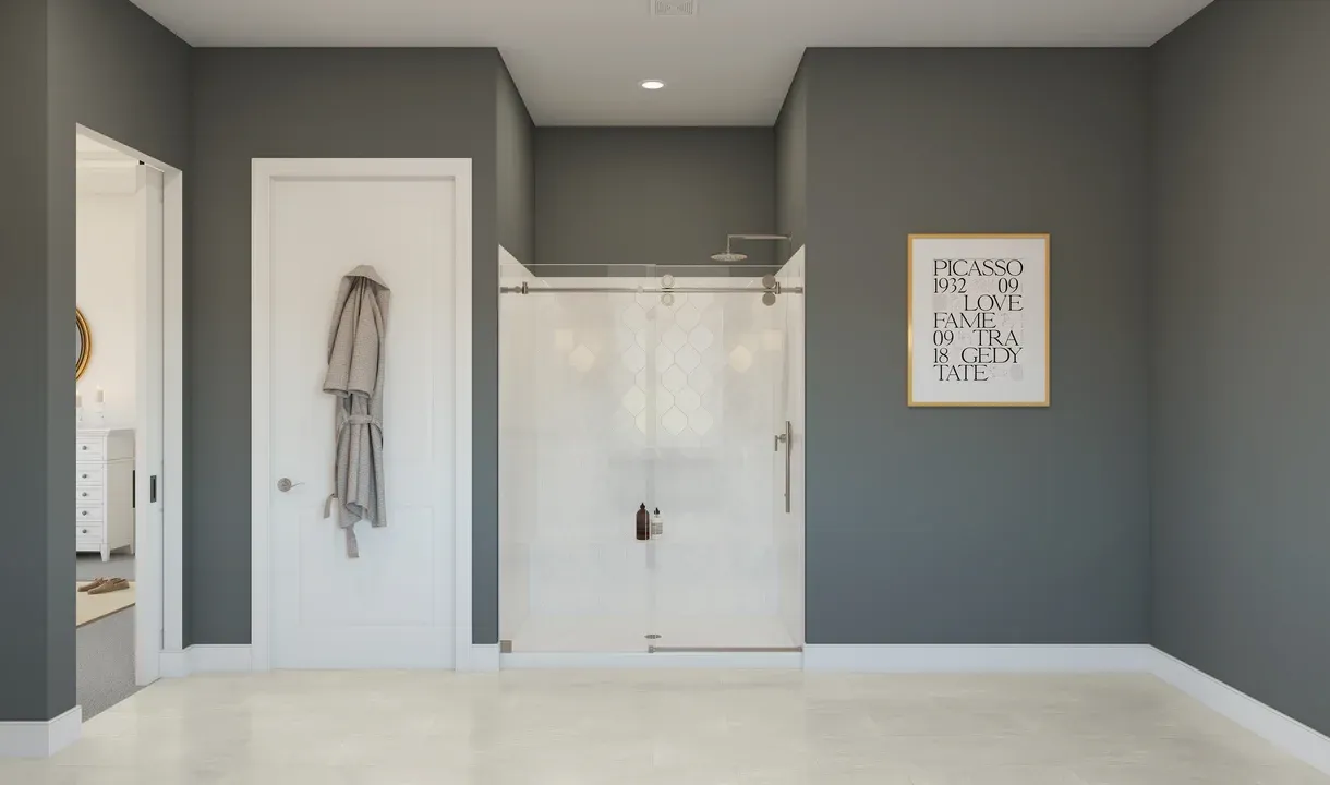 Primary bath with glass shower enclosure