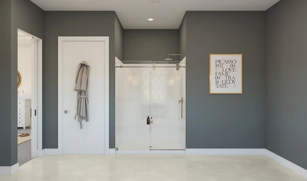Primary bath with glass shower enclosure