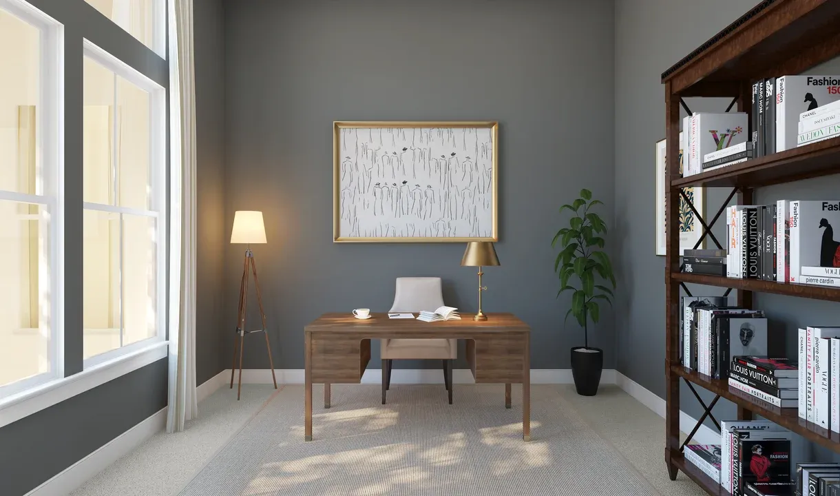 Home office with double barn doors