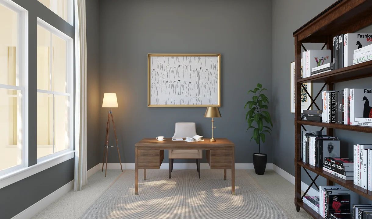 Home office with double barn doors