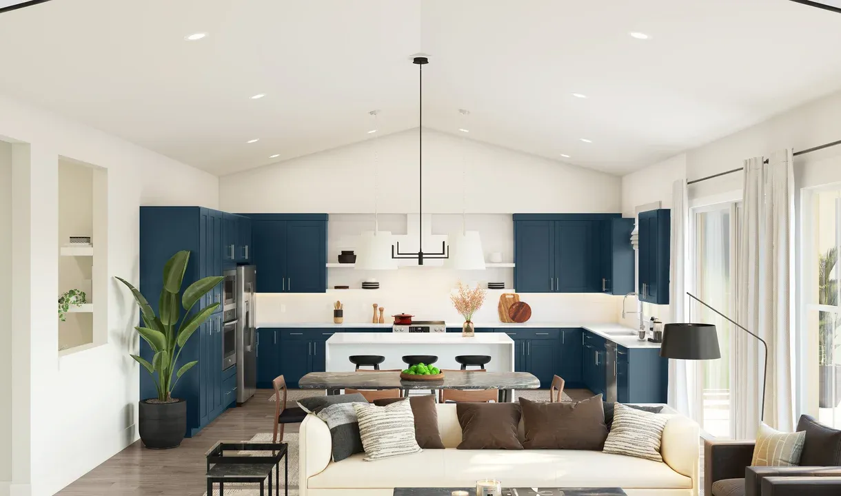 Great room with vaulted ceiling