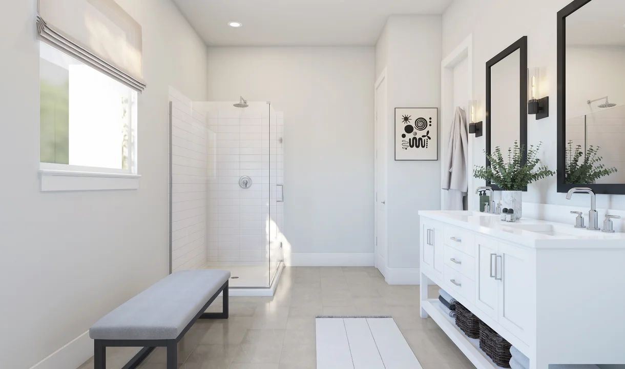 Primary bath with glass shower enclosure