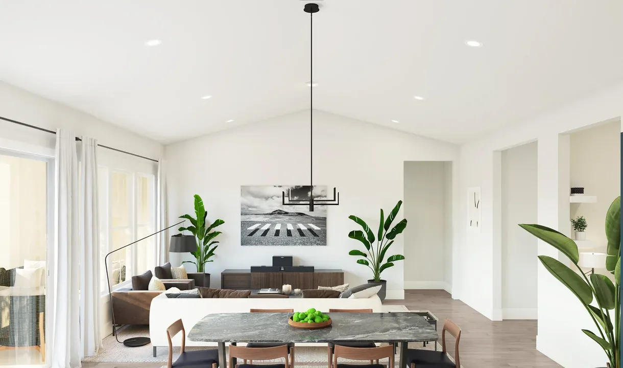 Great room with vaulted ceiling