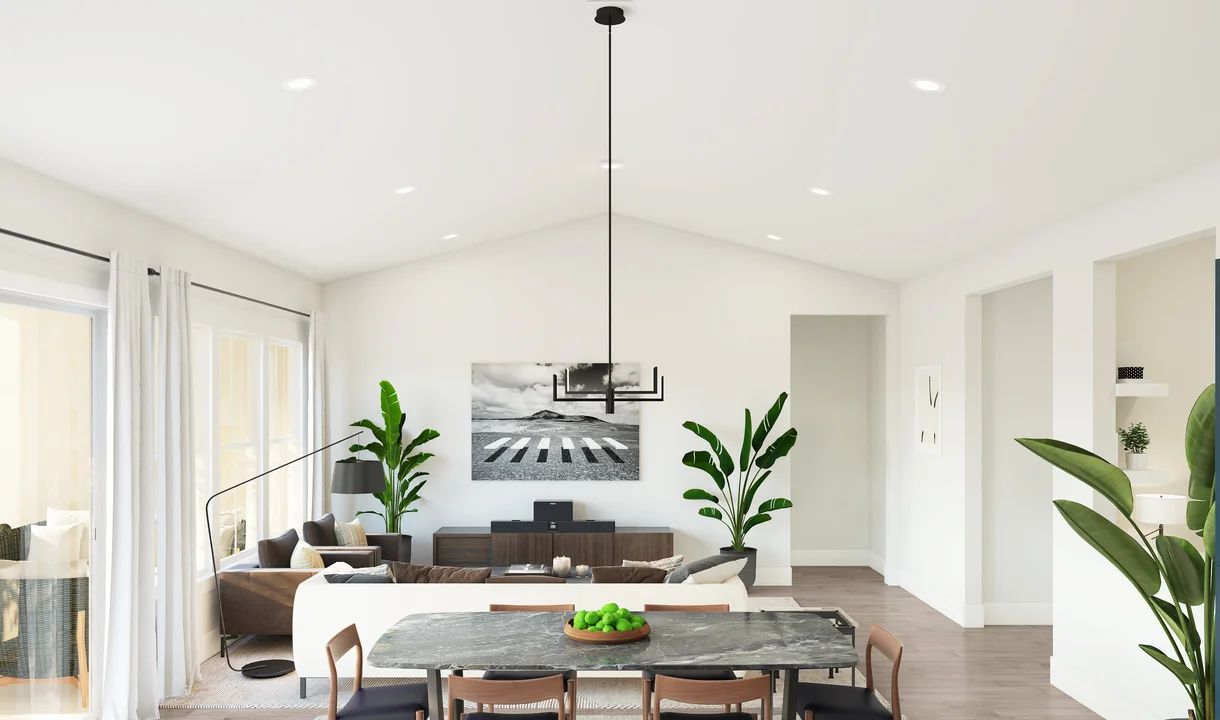 Great room with vaulted ceiling