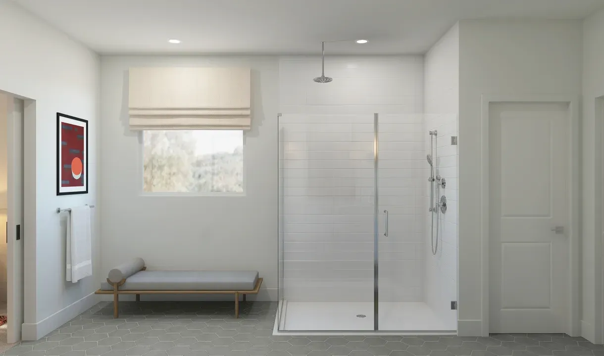 Glass shower enclosure in primary bath