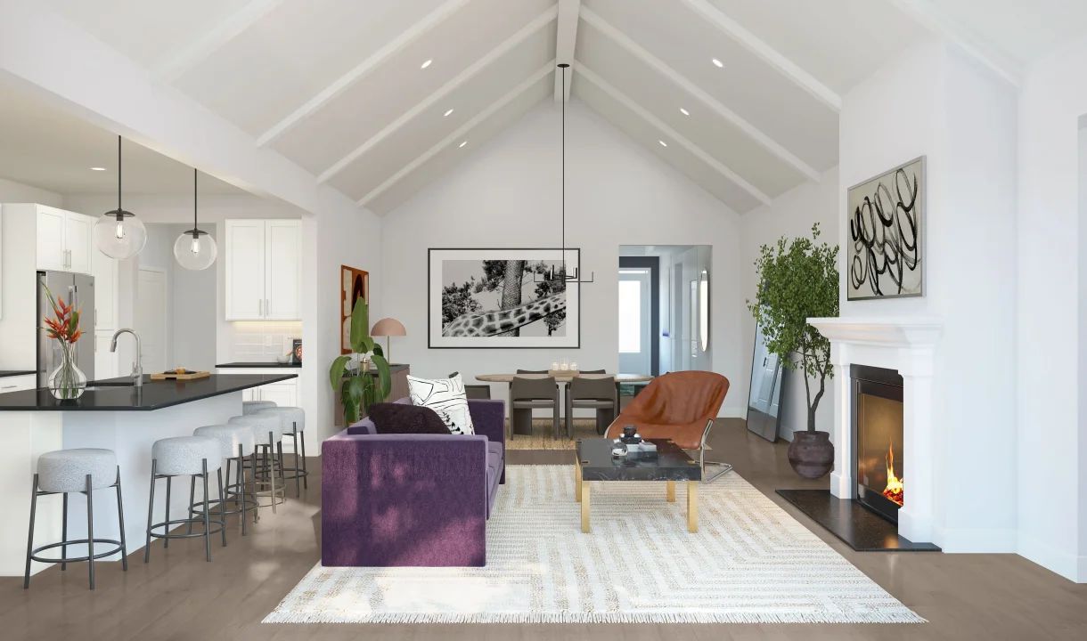 Fireplace and gorgeous flooring in the great room