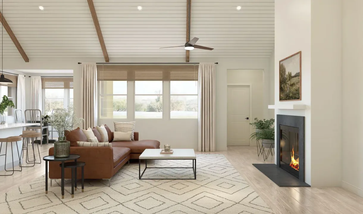 Great room with fireplace and vaulted ceiling