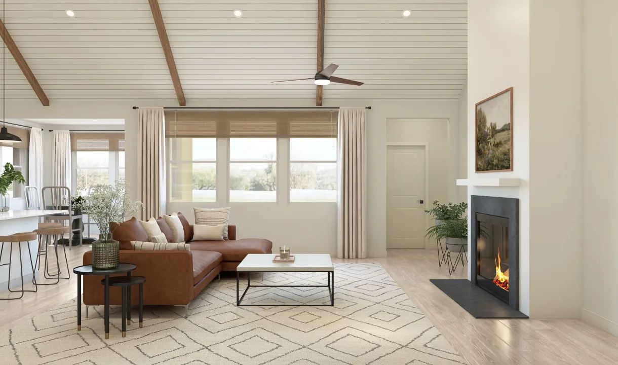 Great room with fireplace and vaulted ceiling