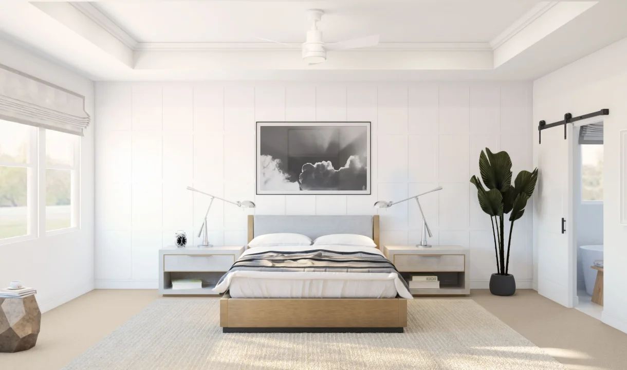 Primary suite with decorative feature wall