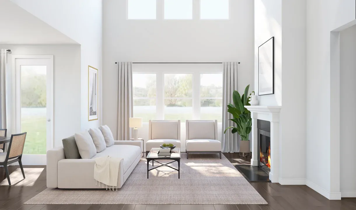 Two-story great room with fireplace