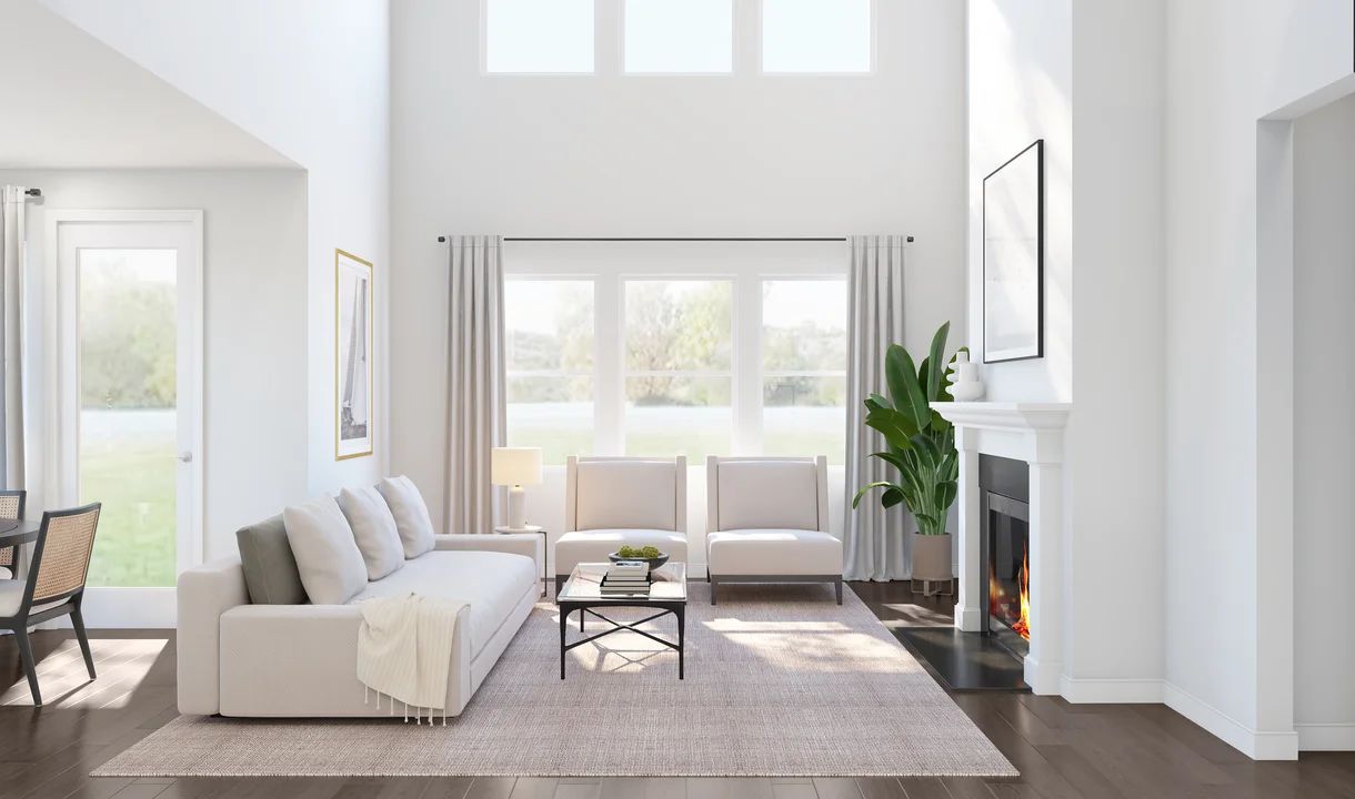 Two-story great room with fireplace