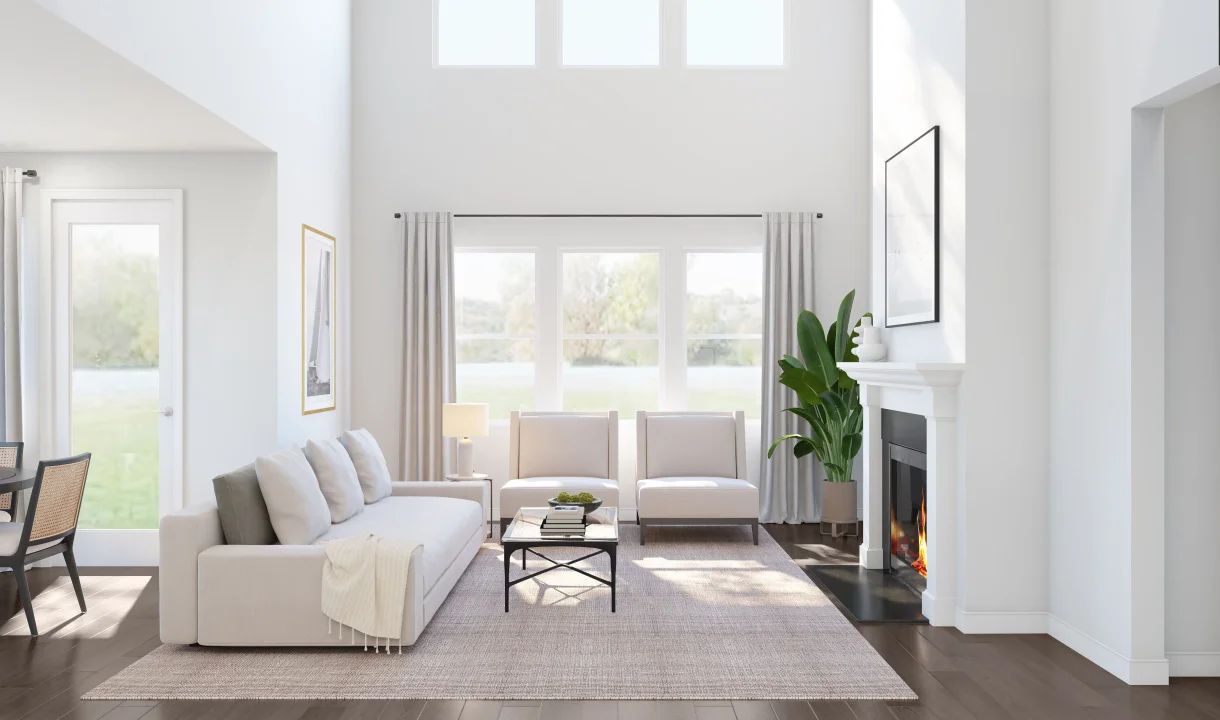 Two-story great room with fireplace