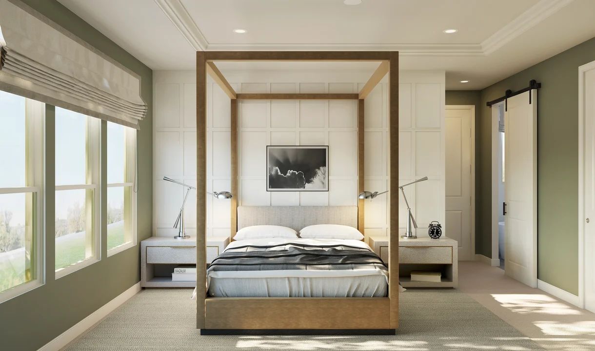 Primary suite with decorative feature wall