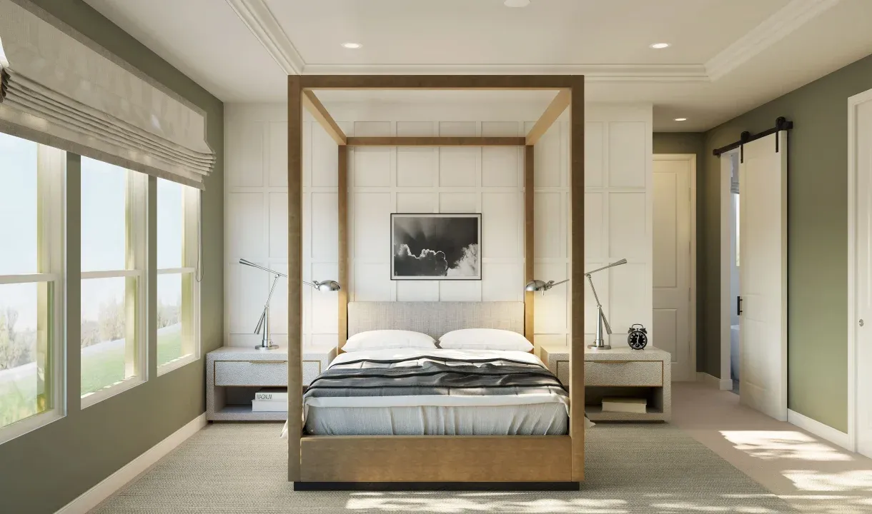 Primary suite with decorative feature wall