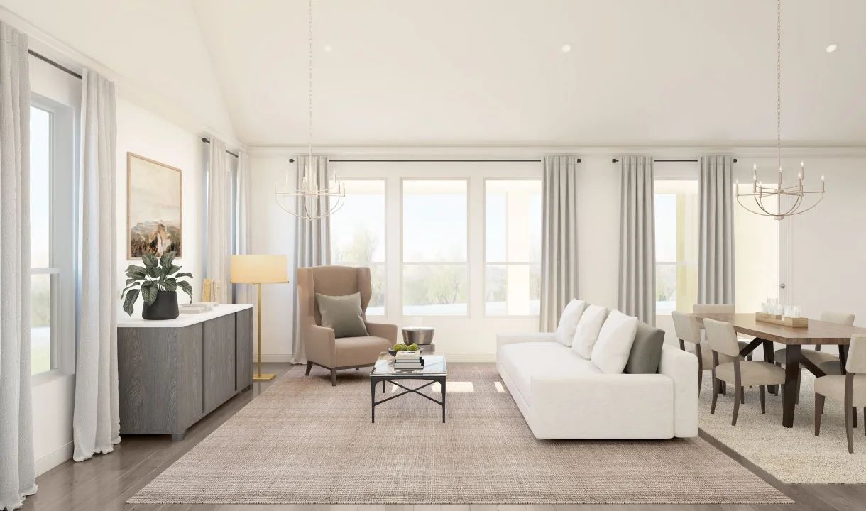 Great room with vaulted ceiling
