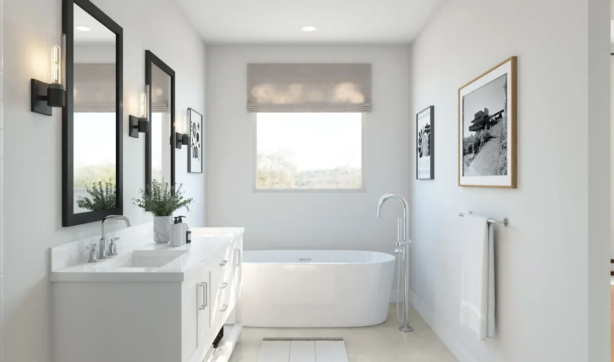 Freestanding vanity and tub in primary bath